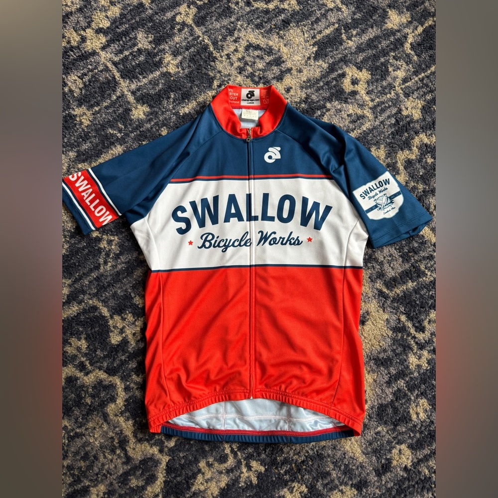 Jersey Swallow Bicycle Works Large Race Cut Cycling Spandex short sleeve